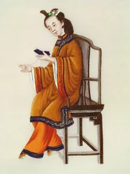 Eine chinesische Frau beim Stopfen, Qianlong-Periode (1736-96)